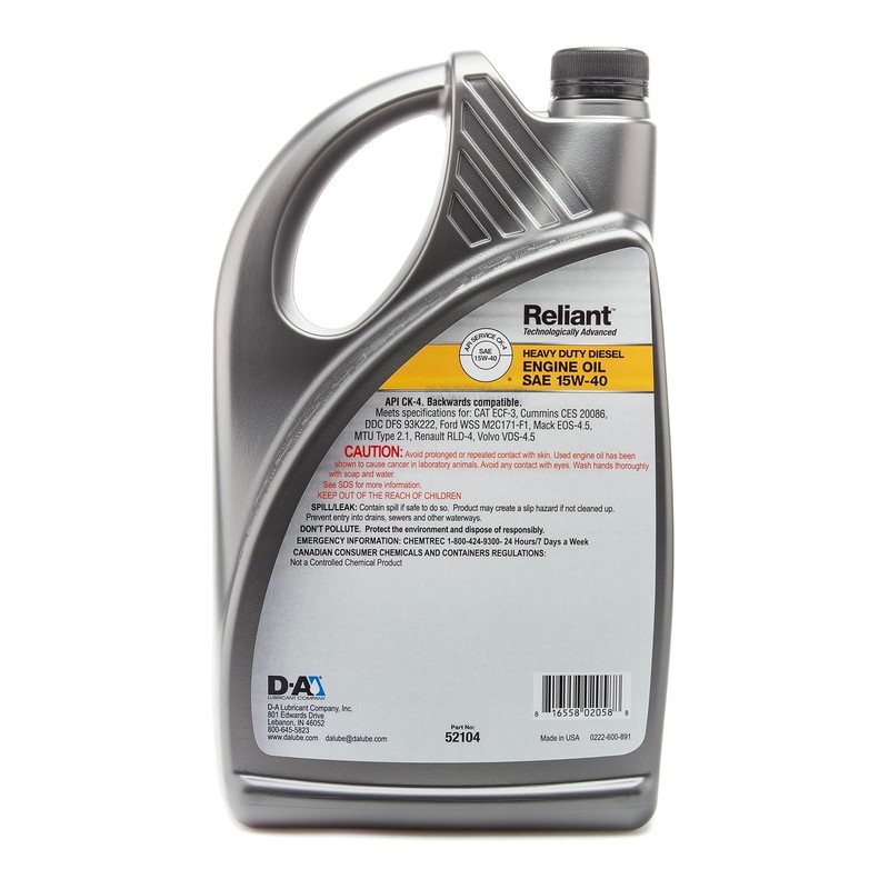 D-A LUBRICANT COMPANY 52104, Reliant Heavy Duty Engine Oil SAE