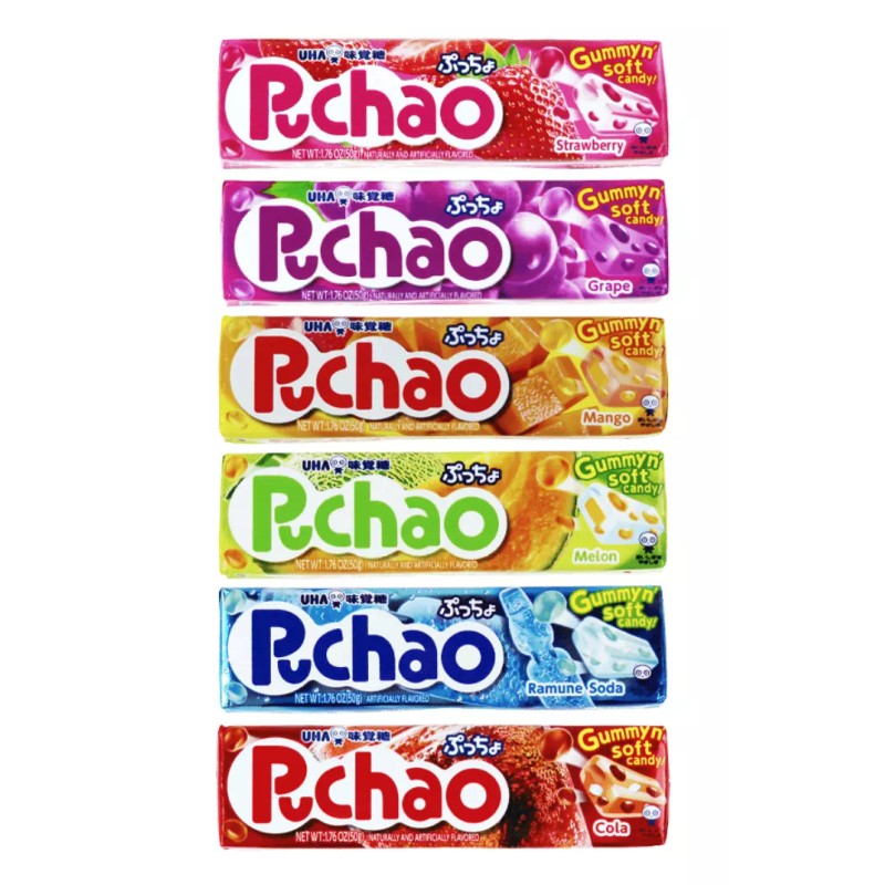UHA Puchao Chewy Candy1.76oz Strawberry Cola Ramune Soda Grape Melon