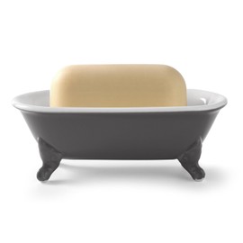 NEWHENGS 6.5" Ceramic Mini Decorative Clawfoot Bathtub Bar Soap Dish, Kitchen Sponge Holder and Shower Tray for Bathroom, 1 Pack(Stone Gray)