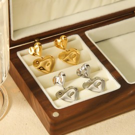 CETVLY Dainty Texture Double Heart Dangle Earrings,Lightweight Trendy Stainless Steel Non Tarnish Heart Earrings Vintage,18K Gold Plated Puffy Heart Chic Preppy Jewelry for Women Girls, Medium,