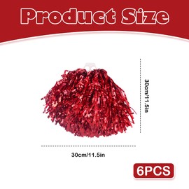 6 PCS Red Metallic Pom Poms , poms,pom poms,Cheerleading,Metallic Foil Cheerleader Pom Poms,Cheerleader Pompoms for Sports Teams, Parties, and Dance Cheer