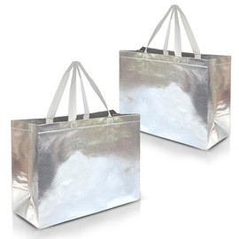 Nush Nush Silver Gift Bags Extra Large Size – Set of 12 Reusable Extra Large Silver Gift Bags With Handles - Perfect As Extra Large Goodie Bags, Birthday Gift Bags, Party Favor Bags – 15.5W x 6D x 12H