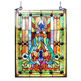 Chloe Lighting Tiffany Victorian 18x24 Stained Glass Window Panel, Multi-Color