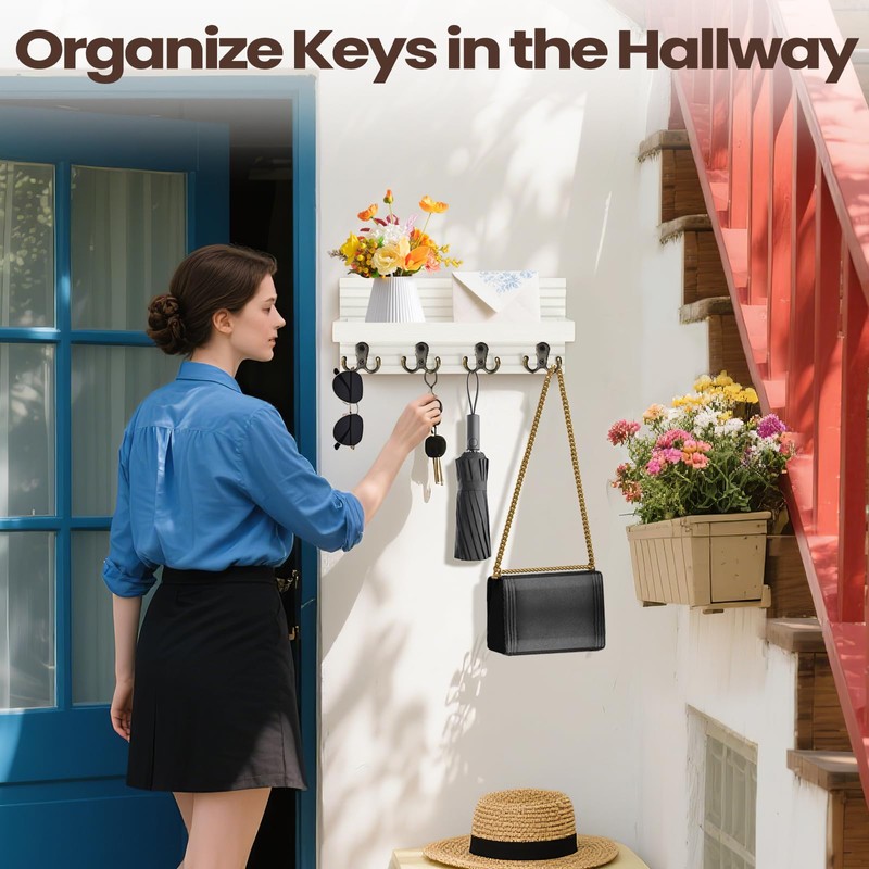 Votoko Key Holder with Wooden Tray White