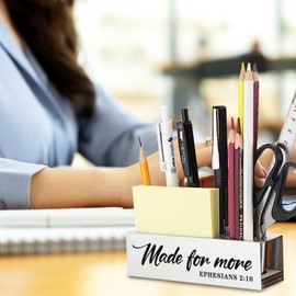 CWGOTC Inspirational Bible Verse Pen Holder, Christian Desk Organizer with Ephesians 2:10, Faith Based Gifts for Women, Religious Office Decor for Coworkers, Friends, Christian Pencil Holder YCP80