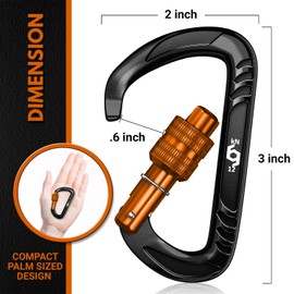 RHINO Produxs 12kN (2697 lbs) Heavy Duty Lightweight Locking Carabiner Clips with keyrings - Excellent for Securing Pets, Outdoor, Camping, Hiking, Hammock, Dog Leash Harness, Keychains, Water Bottle