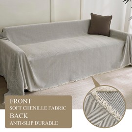 TWIQUTO Non Slip Couch Cover for 2 Cushion Couch Thick Chenille Sectional Sofa Cover Soft Furniture Protector Sofa slipcover for Dogs Pet Washable loveseat Cover for Living Room,Cream White, 71"*102"