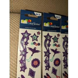 ColorStories Glitter Bling Stickers Dragonfly Bird Stars kite purple pink lot 3
