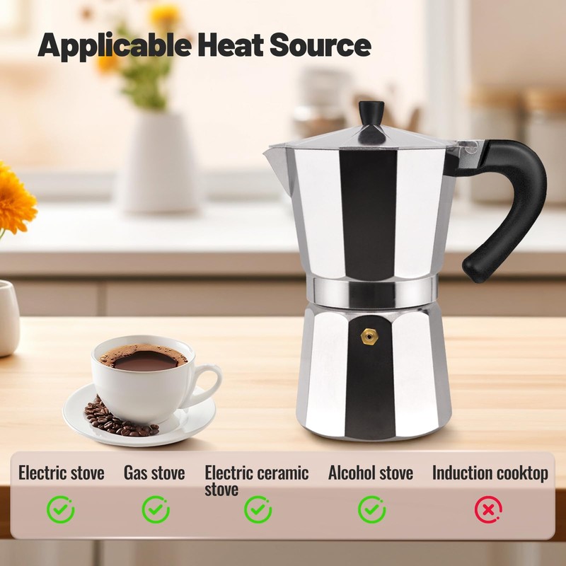 Vaolvpant 2 Cup Aluminum Moka Pot Classic Stovetop Espresso Coffee