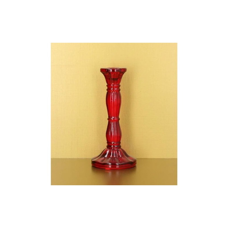 Gisela Graham Red Glass Moulded Candlestick (Large)