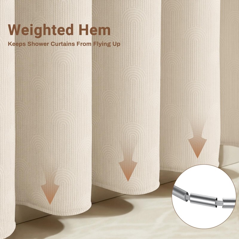 BTTN Cream Arch Textured Waterproof Fabric Shower Curtain Set, 72x72,