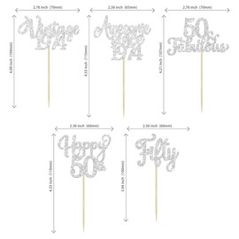 30 piezas de adornos para cupcakes de feliz cumpleaños 50 con purpurina, 50 piezas clásico de 1974, para decorar tartas 50 fabulosas decoraciones de tartas para 50 cumpleaños, bodas, aniversarios,