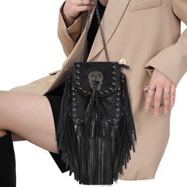 Fashion Fransentasche Damentasche PU Leder Franse Quaste Crossbody Bag Schultertasche Umhängetasche Damen klein Handytasche