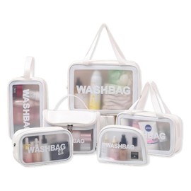 Bolsas de viaje organizador Transparente 6 Bolsas de Cosméticos Portátiles Impermeables de PU, Bolsa maquillaje de mujer, 6 Especificaciones,Blanco
