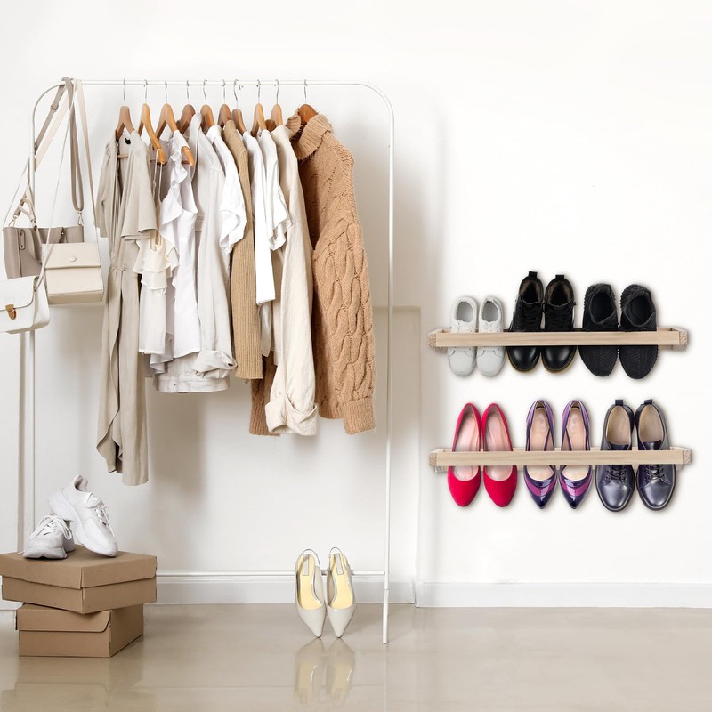Wenqik 4 Pcs Wall Mounted Shoe Rack 30 Inch Rustic