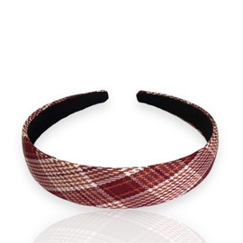 Scottish Tartan Checked Headband for Girls Tartan Hair Band for Kids Christmas Headband for Girls (for Girls from 3 Years) (Burgundy, White and Orange, 1 Piece (1 Pack))