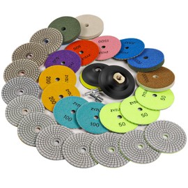 ZYZLE 17 PCS 4 Inch Diamond Polishing Pads Kit Wet/Dry with 5/8"-11 Backer Pad Granite Buffing Sanding Set 50-10000 Grit for Concrete Stone Marble Tile Quartz Rock