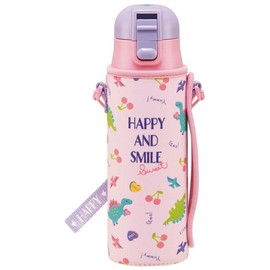 Skater Kids Stainless Steel Water Bottle, Direct Drinking, 470ml, Happy & Smile, Lightweight Type for Children, Girls, with Dedicated Cover, Cold Retention, Sports Bottle, Cute, Kids, Children, Water