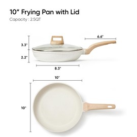 CAROTE Non Stick Frying Pan Skillet,10" Nonstick Fry Pan with Glass Lid, Egg Pan Omelet Pans, Granite Cookware PFOA Free White Granite, 10-Inch