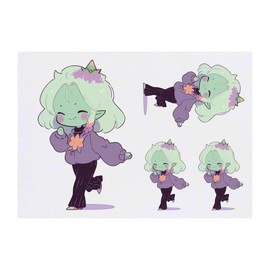 4 x 'Happy Goblin Girl' Temporary Tattoos - Water Resistant, Skin-Safe, Non-Toxic Transfers, Mixed Sizes (TO00069742)