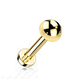 PiercedOff Titanium Gold Tone PVD Labret with Internally Threaded Dome Top - Thickness 16GA (1.2mm / Length 6mm / Dome Size 4mm