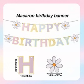 lasuroa Macaron Happy Birthday Banner, Pastel Party Decorations Daisy Colorful Letters DIY Hanging Sign Bunting Garland Backdrop Supplies for Women Girls Kids