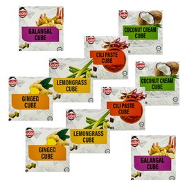 Sudee Cooking Paste Cubes Variety Pack, Lemongrass, Chili Paste, Galangal, Ginger (1.9 oz), Coconut Cream (1.7 oz), 6 Cubes Each, 2 Flavor Each, a pack of 10