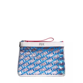 Victoria's Secret VICTORIAS SECRET PINK AMERICANA CLEAR COSMETIC BEAUTY TRAVEL BAG CASE NWT
