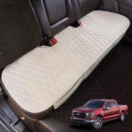 Universal Auto Faux Linen Back Car Seat Cover Beige - Breathable Rear Seat Protector with Non-Slip Bottom Size L - Diamond Stitched Bench Seats Cushion for Vehicles Cars Van SUV Truck