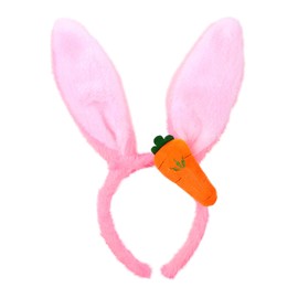 Jacnkb Easter Plush Bunny Headband Pink Bunny Ear Hairband Cute Rabbit Ear Hair Hoop with Carrot Fluffy Animals Ear Headwear Headpieces Easter Hair Accessories for Women Girls Easter Party Decoration