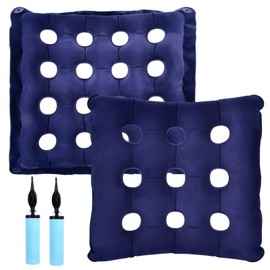 Worldity 2 Pack Inflatable Seat Cushion & Back Cushion Set, 16 & 9 Porous Design with Hand Pump for Pressure Relief, Portable Comfort Waffle Cushion for Wheelchair, Office Chair, Car Seat and Travel