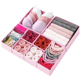 Valexbia 8 Pack Drawer Organizers Underwear Drawer Dividers Foldable Storage Boxes Fabric Closet Organizers Storage Cubes for Clothes Bras Socks Ties Cosmetics Stationeries Hair Accessories(Pink)