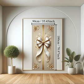 Tomhong Elegant Bow Door Cover 71x35 Inch Luxury Gift Banner with Gold Floral Accents and White Ribbon Design for Front Door Indoor Outdoor Holiday Party Decor