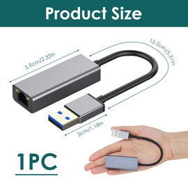 Adaptador de Red USB 3.0 a Ethernet a RJ45, Tarjeta de Red Externa 1000 Mbps, Velocidad de transmisión de 5 Gbps, Compatible con TVBox, MacBook, iMac, Windows XP/Vista/Win7/Win8.1/Win10/Win11 MAC OS