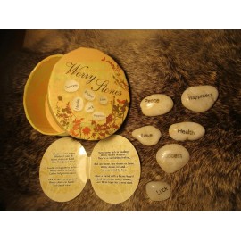 BOXED WORRY STONES SET - FELT BAG - PEACE HAPPINESS LOVE HEALTH SUCCESS LUCK
