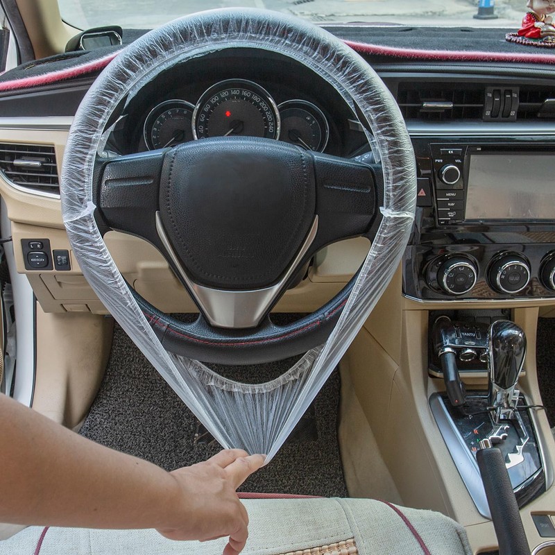 100PCS Disposable Steering Wheel Cover, Universal Plastic Transparent Car Steering