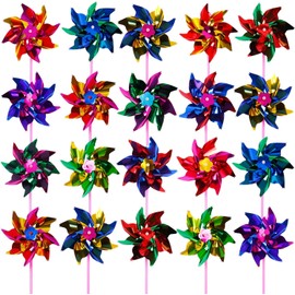 100 Pieces Waterproof foil Rainbow Windmill Party Pinwheels DIY Pinwheel for Kids Toy Garden Party Lawn Decor, Random Color