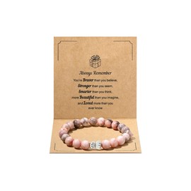 Kvekstio Cute Cat Gift, Cat Charm Pink Beaded Bracelet for Cat Owners, Cat-Themed Birthday Party Jewelry, Cat Lover's Natural Stone Bracelet with Positive Message - Gift for Animal Lovers