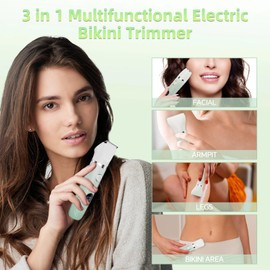 Bikini Trimmer for Women, 3-in-1 Painless Electric Razors for Silk Skin, Wet/Dry Body Hair Shaver for Face Nose Eyebrow Arms Armpit Legs Pubic Area, IPX7 Waterproof, Ceramic Blade