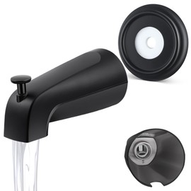 Universal Bathroom Tub Spout with Metal Tub Spout Cover Ring, 5 1/4 Inches Reach Wall Front Mount Faucet with Shower Diverter 1/2" IPS Inside Thread(Matte Black)