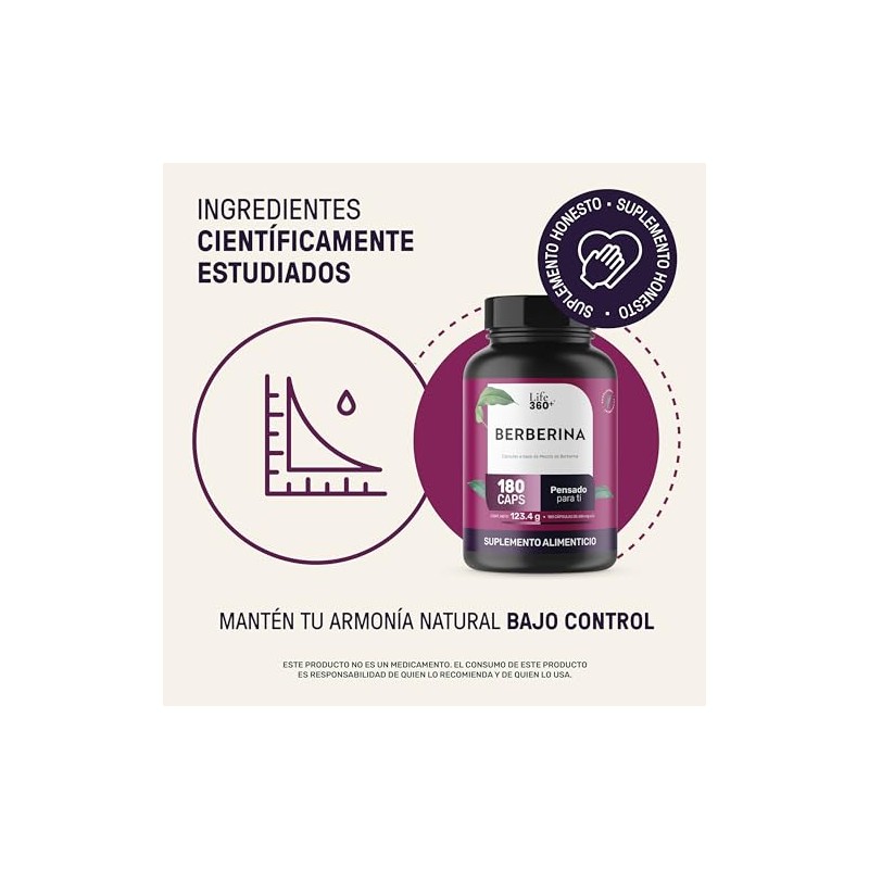 Life 360 Berberina 1000 Miligramos 180 Cápsulas Extracto Hcl Ingredientes