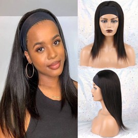 huarisi Silky Straight Wigs 16 Inch Headband Wigs Human Hair for Black Women Grade 10a Straight Brazilian Hair Natural Color Wigs None Lace Front Machine Made Wig Can be Dyed