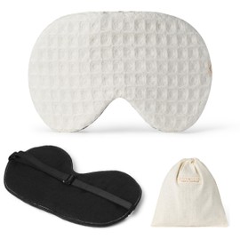DORMIKID Cotton Eye Sleep Mask Oversized for sleeping _ Organic Oeko-Tex Standard _ Blackout Eye Shade cover with adjustable strap _ Breathable Blindfold Travel Meditation Essentials _ Gift ideas for Woman Man (Ivory waffle)