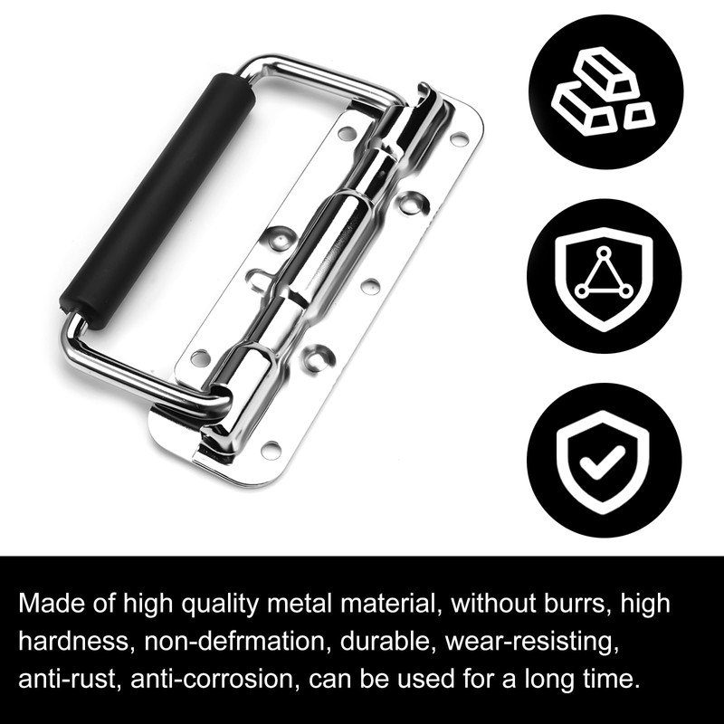 Pack of 2 Folding Handles, 140 mm Spring-Loaded Crate Handle,