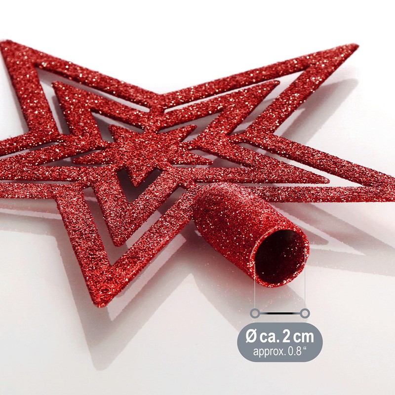 com-four® Christmas tree topper, glitter star, for every tree top,