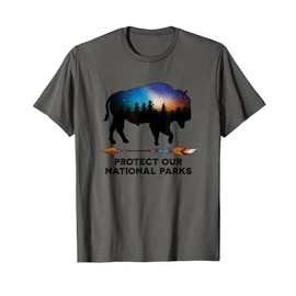 Save Our National Parks Vintage Bison Forest Starscape T-Shirt