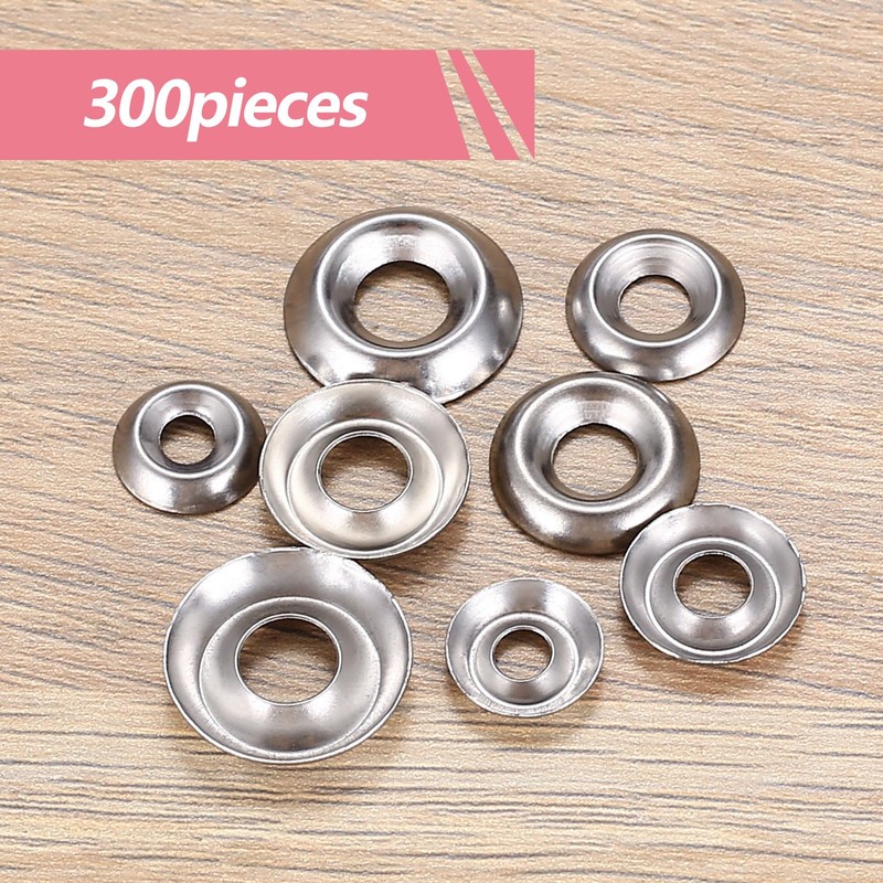 qxayxa 300 Pcs Finish Washers,Finishing Washers, Countersunk Washers, 6#8#10#12 Stainless