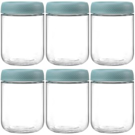 NETANY 6-pack 16oz Glass jars with Airtight Lids, Overnight Oats Containers with Lids, Wide mouth Mason Salad jars, Glass Food Storage Containers for Snacks Yogurt Spice Sugar - Green