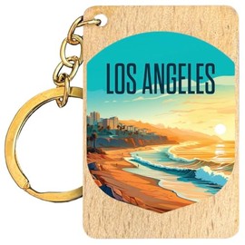 R and R Imports Los Angeles California Design E Souvenir Flat Wood Keychain 1.5” x 2.5” Single