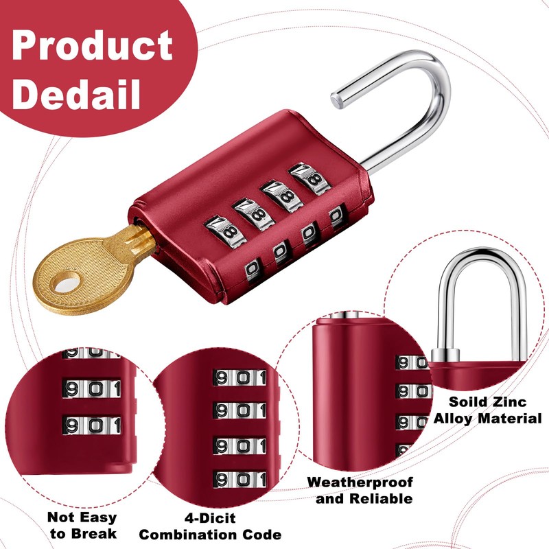 Kenning 10 Pcs Combination Padlock 4 Digit Combination Lock with